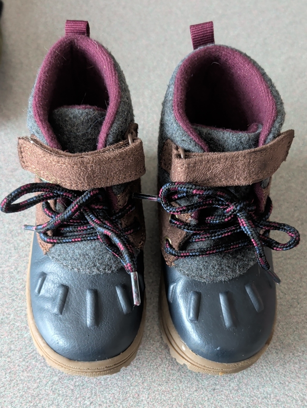 Carter's Gray and Brown Kids Winter Boots with Plum Lining
